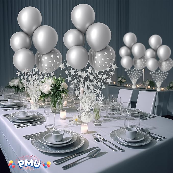 PMU 12 Pack Bursting Star Metallic Foil Spray Centerpiece- Silver Prismatic - Image 2