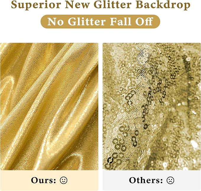 Outpain 10x10ft Gold Sequin Backdrop Curtains, Wrinkle Free Glitter Backdrop - Image 2