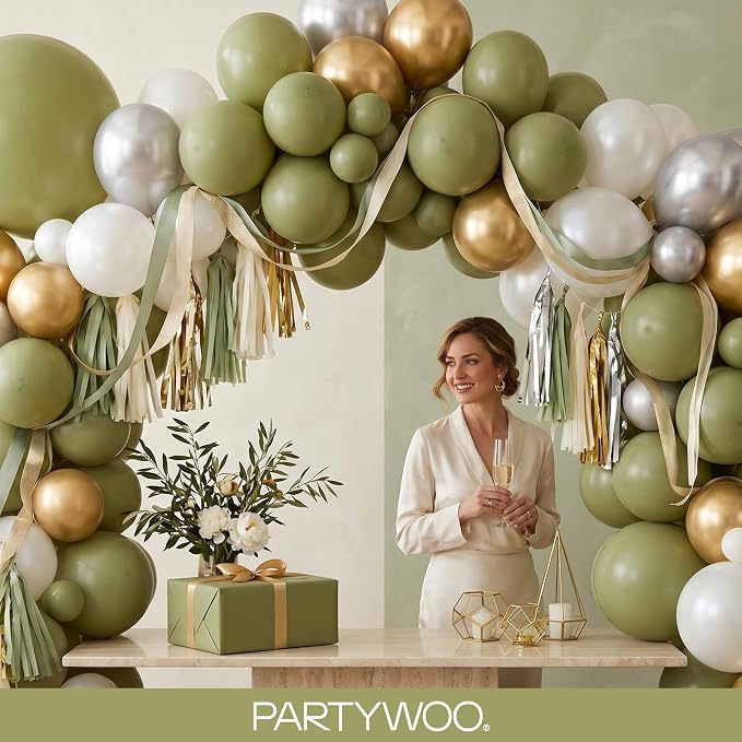 PartyWoo Sage Green Balloons 155pcs Different Sizes of 18 12 10 5 Inch Olive - Image 8