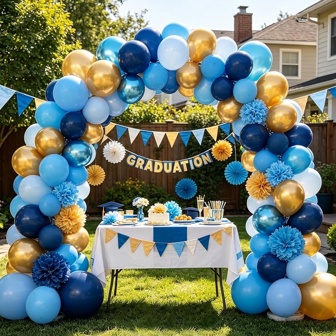 Blue Balloons 60 pcs 12 Inch Light Navy Baby Pearl Blue Metallic Latex Balloons - Image 5