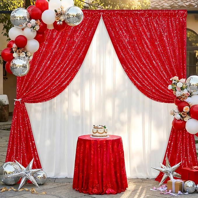 Red Sequin Backdrop Curtains-2 Panels 3FTx8FT Red Backdrop - Image 4