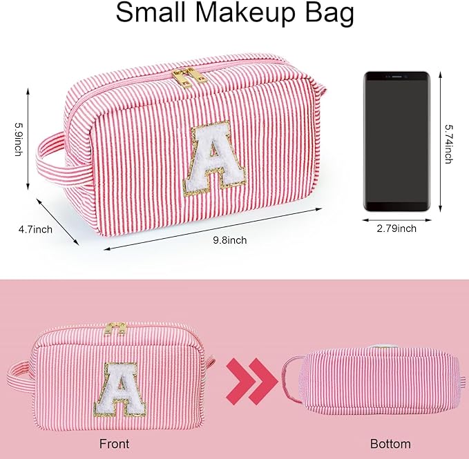 YOOLIFE Personalized Initial Cosmetic Bag - Makeup, Toiletry, Travel, Gift - Pink - Cosmetic Bag