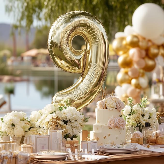 AULE 40 Inch Light Gold 9 Balloon Number Foil 0-9 Birthday Big Numbers | - Image 2