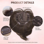 LEEONS Hair Toppers for Women with Bangs Short Bob Synthetic Pieces for Thinning Hair Side Part (Mixed Dark Brown)
