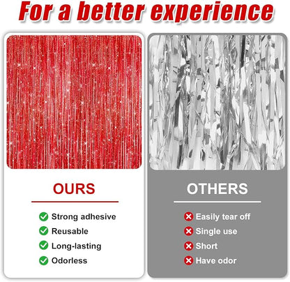 7 Pack 3.3 x 9.9 ft Holographic Red Tinsel Streamers Party Decorations | Foil - Image 3