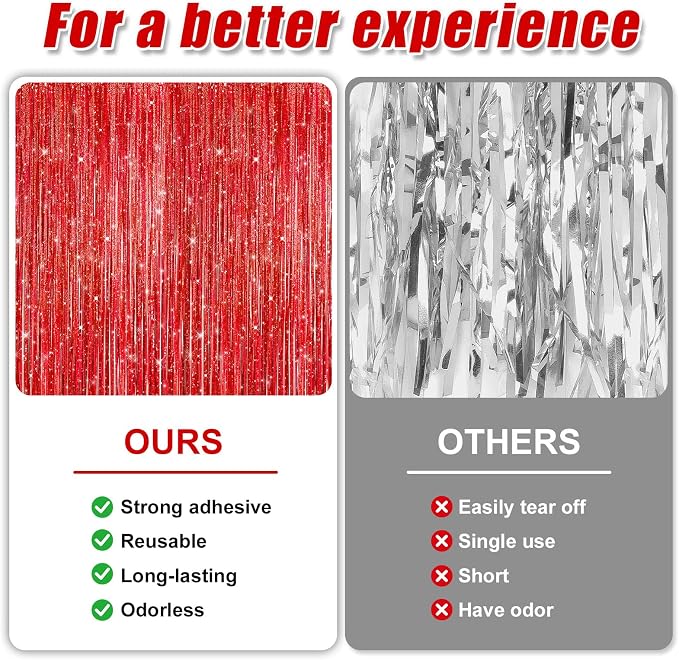 5 Pack 3.3 x 9.9 ft Holographic Red Tinsel Streamers Party Decorations | Foil - Image 3