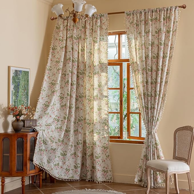 ENJOYBRIDAL Pink Floral Curtains 84 Inches Long Bedroom Semi Sheer Drapes Floor - Image 7