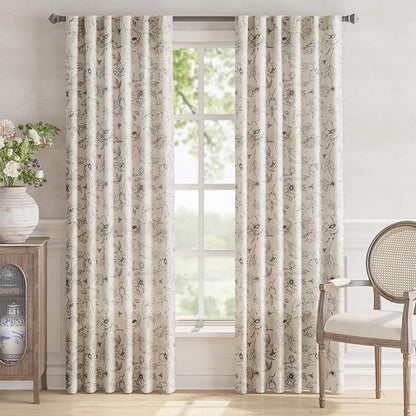 jinchan Linen Floral Curtains for Living Room 84 Inch Length Grey Flower - Image 2