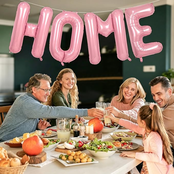 Pink HOME Balloons, 40 Inch HOME Letter Balloons Pink Home Balloon Banner - Image 4