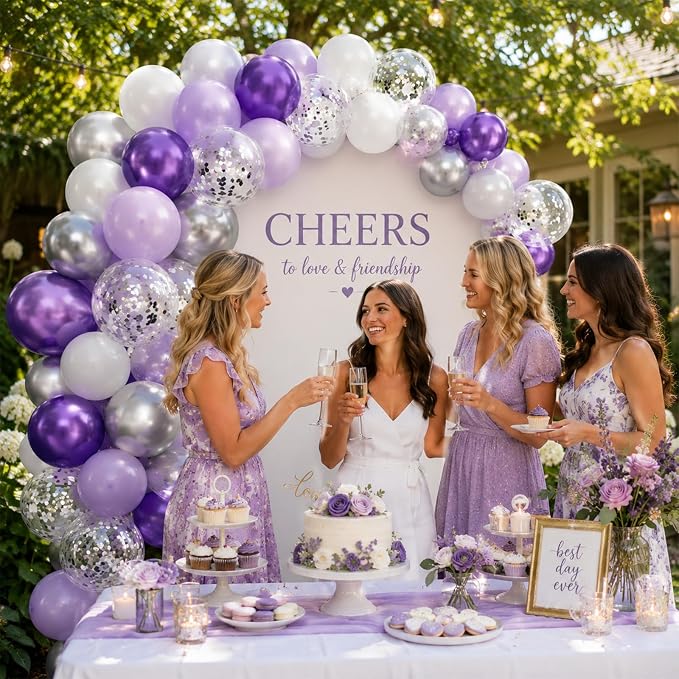 Purple Silver Balloons, Girls Baby Shower Women Bridal Shower Wedding - Image 5
