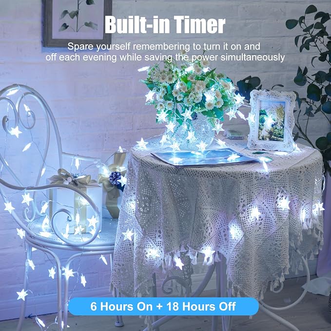 Minetom Star String Lights Battery Operated - 17 ft 50 LED Star Fairy String - Image 3