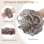 Messy Bun Hair Piece Wavy Curly Scrunchies Fluffy Donut Thick Updo Elegant Chignon Hairpieces for Women Girls, Ash Blonde Mix Light Gray 1.4oz
