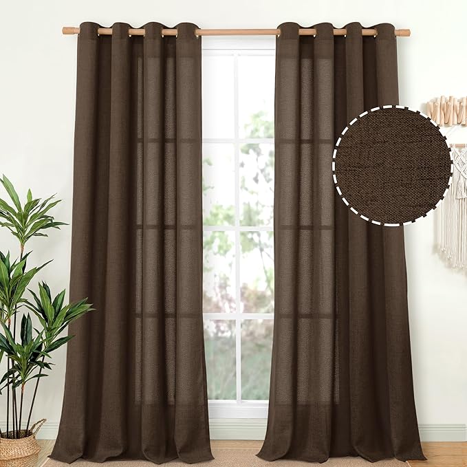 YoungsTex Brown Linen Curtains 95 Inches Long 2 Panels by YoungsTex