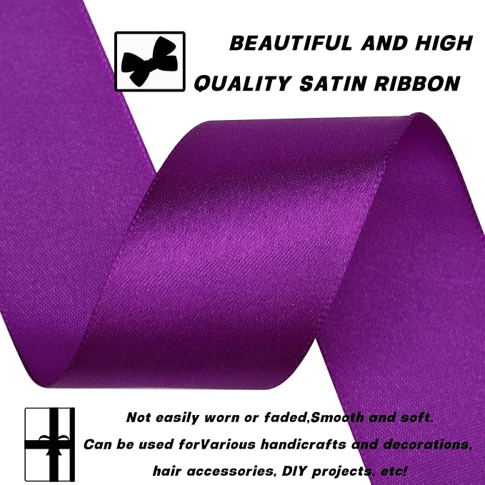 1-1/2 Inch 60 Yards Purple Solid Satin Ribbon - Image 3