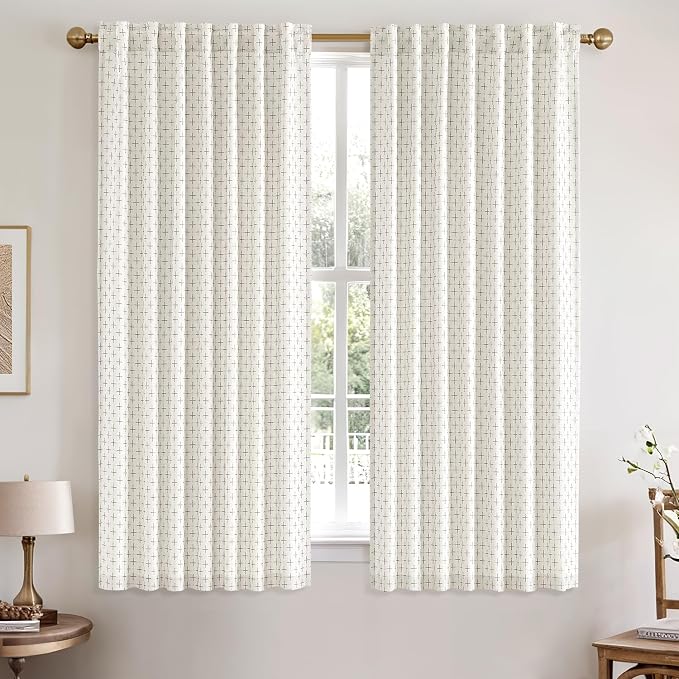 MIULEE Patterned Farmhouse Linen Curtains, Back Tab, Pure White | Linen Curtains - Image 2