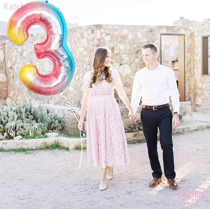 KatchOn Rainbow Number 3 Balloon 40 Inch | 3 Balloon Number - Image 9