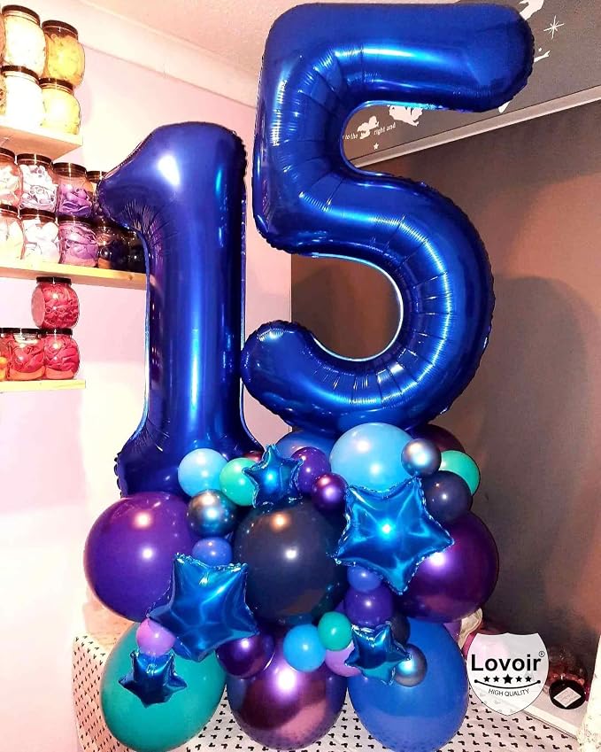 Navy Blue 15 Number Balloons, 40 Inch Giant Number 15 Balloons Foil Mylar - Image 4