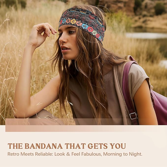 Wide Headbands for Women Knotted No Slip Head Bands Soft Turban Headband Hair Accessories Boho African Solid Color Head Wraps for Women Yoga Workout Pack of 6