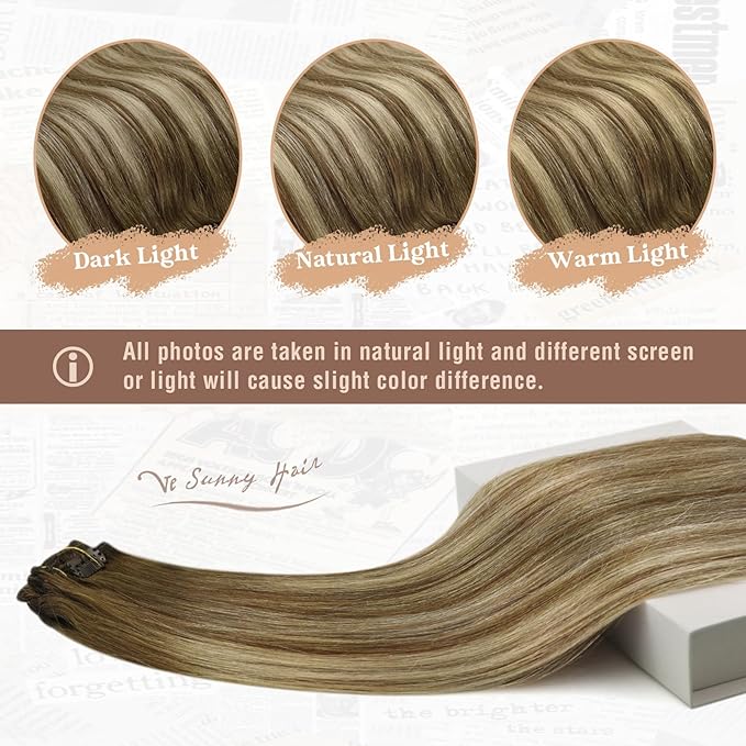 Ve Sunny Clip in Hair Extensions Balayage Human Hair Clip in Extensions Ombre Chestnut Brown to Platinum Blonde Clip in Hair Extensions Real Human Hair for Holiday Party 120g 7pcs 16inch