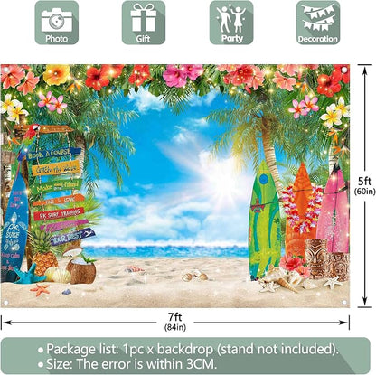 7x5ft Summer Hawaiian Beach Photography Tropical Luau Backdrop | Flower Palm - Image 4