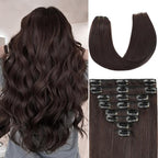 Dark Brown Clip in Hair Extensions Real Human Hair Invisible Seamless Remy Human Hair Clip in Extensions for Women 18 Inch 100g, 8pcs Per Set with Double Weft