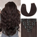 Dark Brown Clip in Hair Extensions Real Human Hair Invisible Seamless Remy Human Hair Clip in Extensions for Women 16 Inch 90g, 8pcs Per Set with Double Weft
