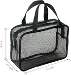 Black Mesh Shower Tote Bag - 12×8Inch Portable Quick-Dry Hanging Pouch for Bathroom, Gym, Camping, Toiletry Organizer