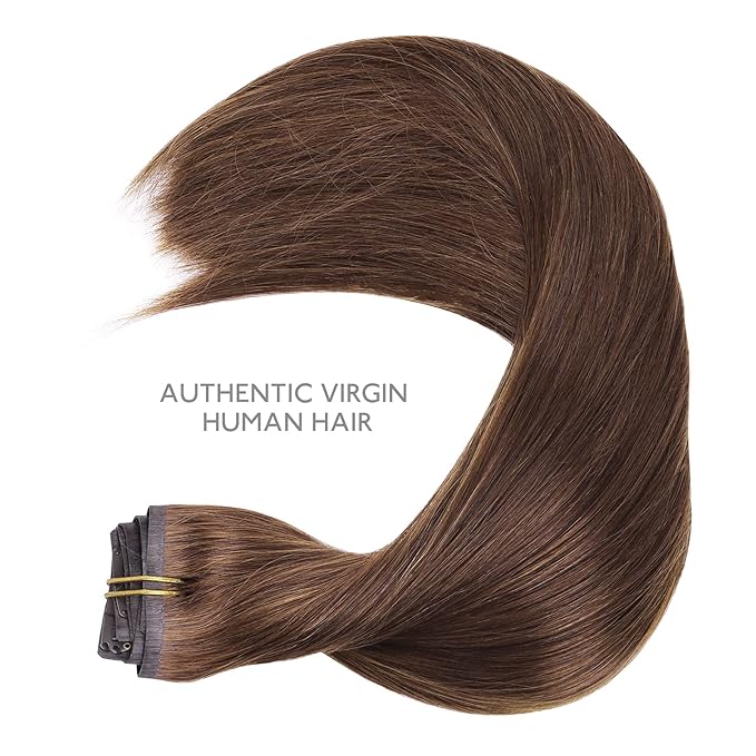 WENNALIFE Seamless Clip In Hair Extensions Human Hair, 12 Inch 80g 7pcs Chocolate Brown Real Hair Extensions Clip in Human Hair Invisible PU Skin Weft Natural Remy Hair