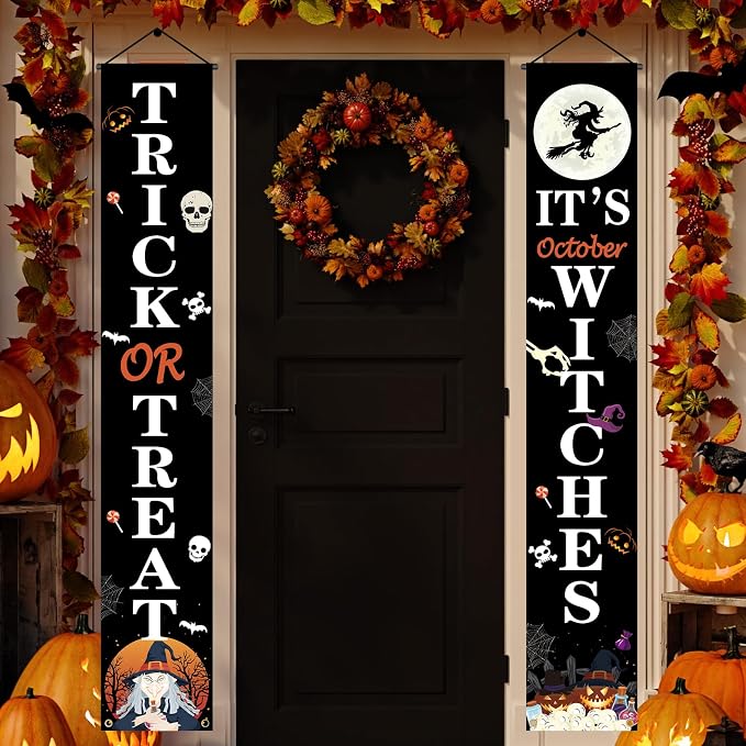Hanging Halloween Door Decorations, 70-inch Front Door Banner Decor Porch Sign by OLANRUN