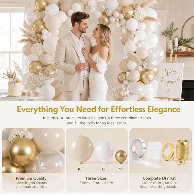 KARLURE White and Gold Balloons Arch Kit Garland - Image 3