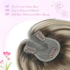 YAMI Hair Toppers for Women Fluffy Human Hair Topper 10inch Handmade Swiss Base Hairpieces 360° Cover Hairloss (Ombre Light Brown with Blond Highlight)