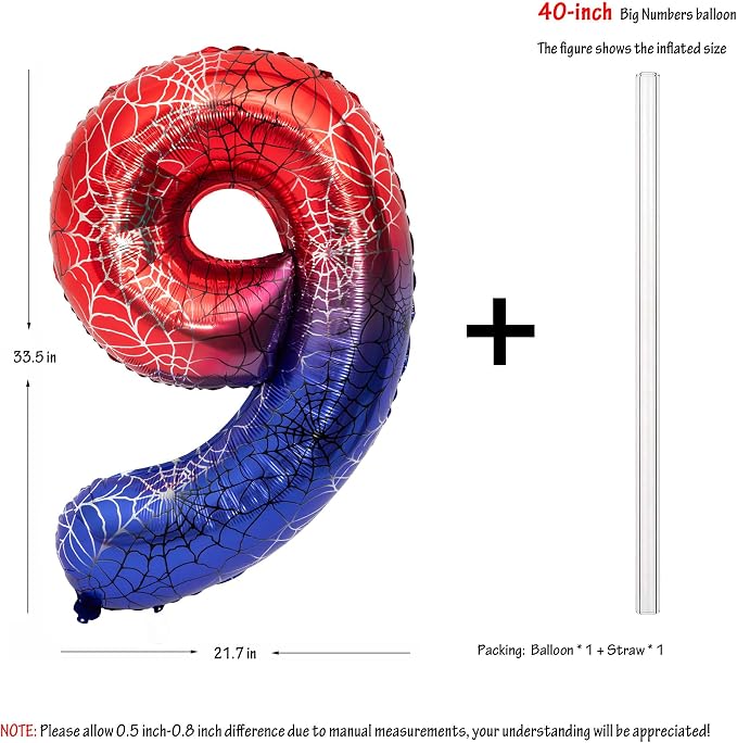 40 In Red And Blue Birthday Theme Large Number 9 Balloon | Giant Large Helium - Image 2