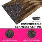 Lashey Seamless Clip in Hair Extensions Human Hair, 16 Inch 110g 7pcs Straight Balayage Chocolate Brown to Honey Blonde with Brown Root Highlight Clip in Hair Extensions for Women