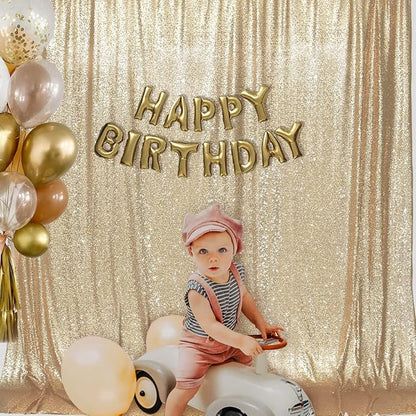 PartyDelight Light Gold Sequin Backdrop 6x8ft Sparkly Photo Curtain | 4 Inch - Image 3