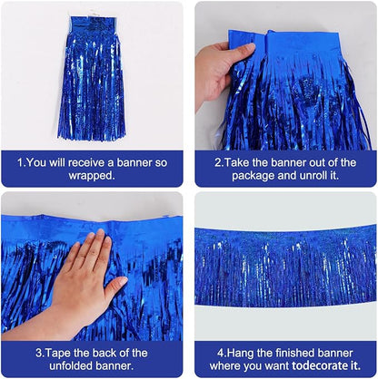 BEISHIDA Laser Blue Fringe Garland Banner 30ft Wall Tinsel Foil Streamers | - Image 3