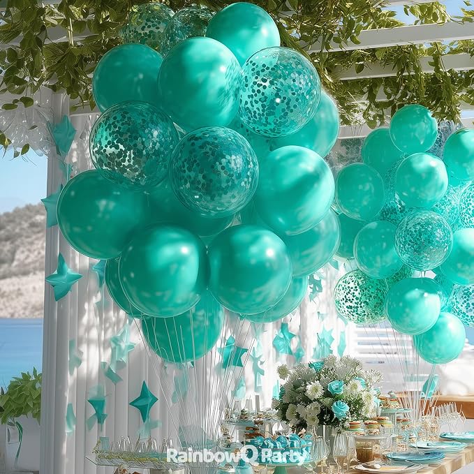 RainbowQ Teal Balloons Confetti Latex Helium Party Balloon 55Pcs 12 Inch | - Image 5