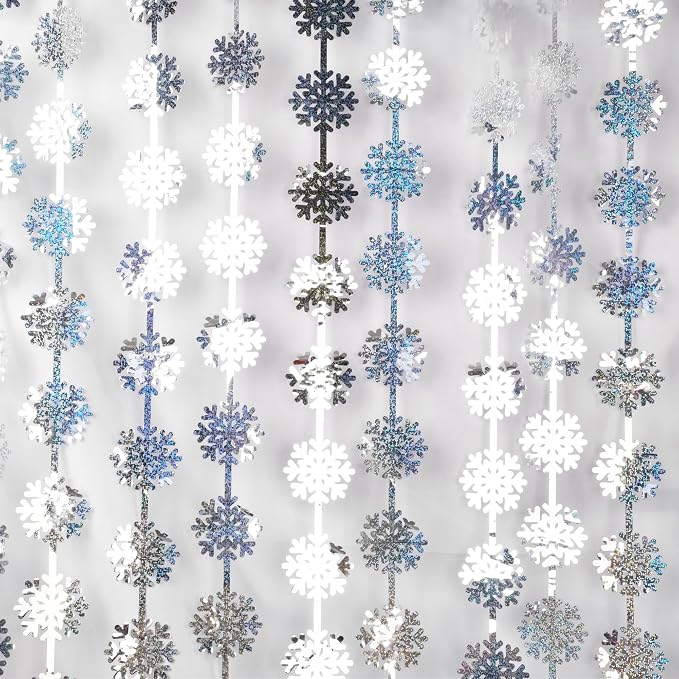 BRAVESHINE Party Snowflake Backdrop Hanging Snow Flakes Foil Fringe Curtain | 2 - Image 2