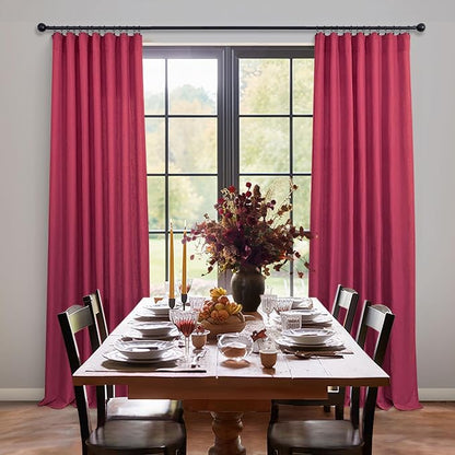 Pitalk Hot Pink Semi Sheer Curtains 96 Inch Long 2 Panel Set Rod Pocket Back - Image 6