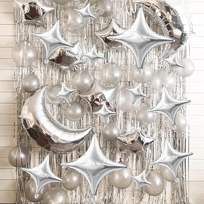 HILAVO 12PCS Silver Star Balloons, 24in 18in 10in Four Angle Star Shaped - Image 5