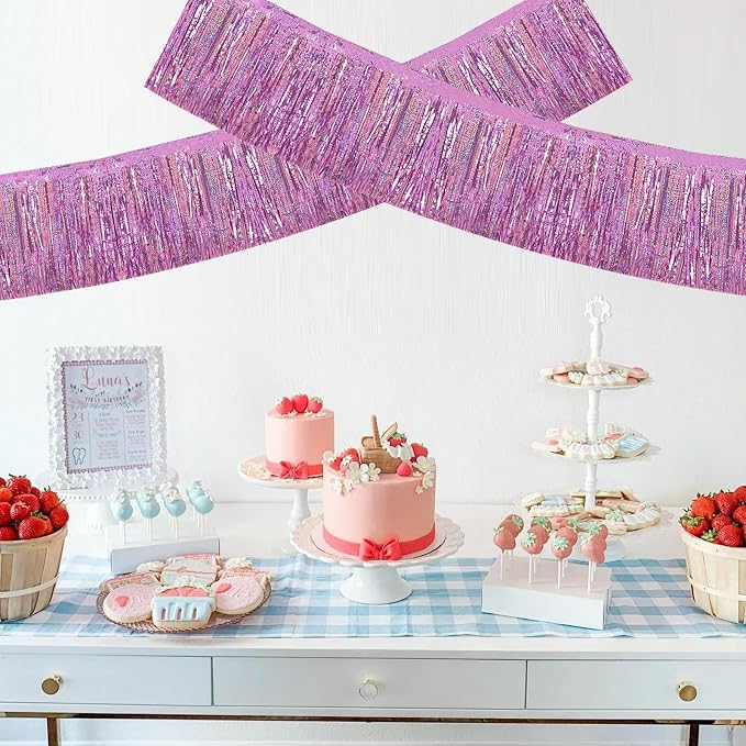 BEISHIDA Light Pink Fringe Garland Banner 30ft Wall Tinsel Foil Streamers | - Image 5