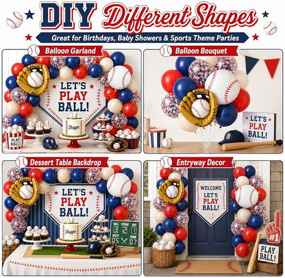 Baseball Balloons, 12 Inch Navy Blue Red Balloons, Nude Red Blue Confetti Latex - Image 7