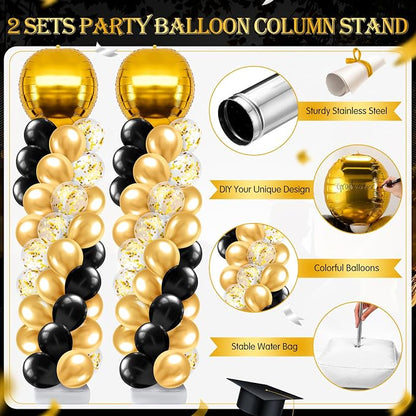 2 Sets Gold and Black Graduation Balloon Column Stand Kit - Image 4