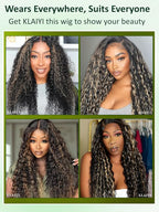 KLAIYI Ombre Highlight Blonde Water Wave Glueless Pre Everything 13x4 Lace Front Wigs Human Hair Drawstring Pre Plucked Pre Bleached Bye Bye Knots Curly Wig with Dark Roots Ready to Wear and Go 22Inch