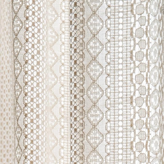 Sutuo Home Beige Boho Curtains Crochet Lace Semi-Sheer Bohemian Hollow Knitted - Image 8