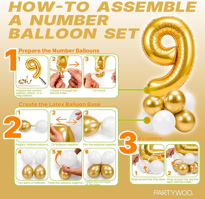 PartyWoo Number Balloons 40 Inch Gold Number 9 Kit 25pcs - Image 7