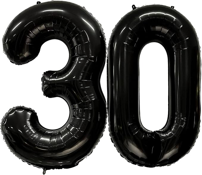 FIROMI 30 Number Balloons Black Big Mylar Foil 30th Balloon Numbers 40-inch | by Firomi
