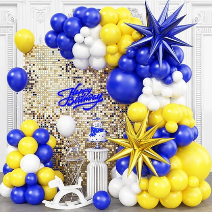 Blue Yellow Balloon Arch Kit, Royal Blue and Yellow White Balloons Garland Kit by Adorely