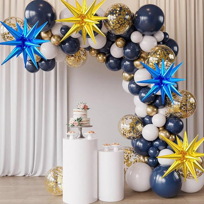Blue Gold Star Balloons, 22/27 Inch Gold and Blue Star Foil Aluminum Balloons - Image 4