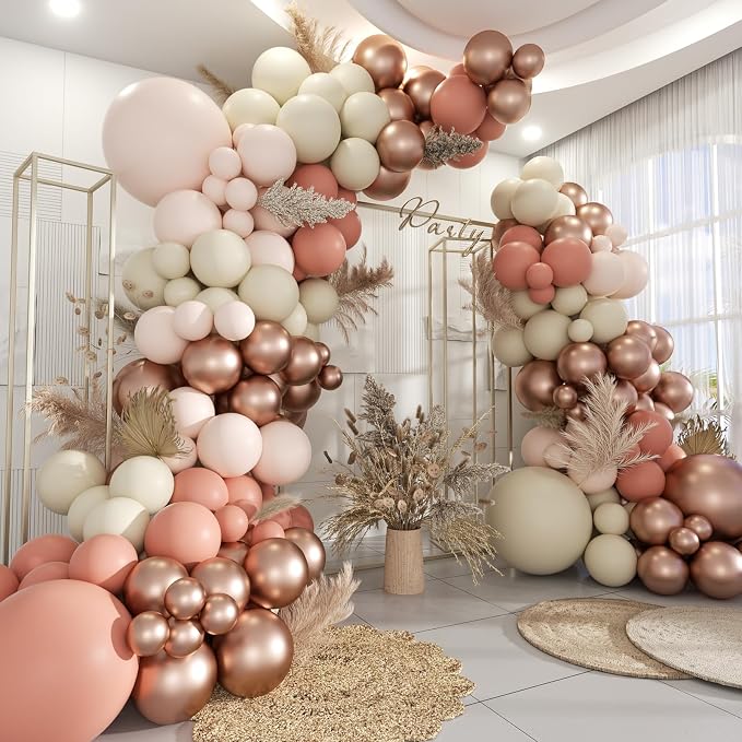 Dusty Pink White Rose Gold Balloons Arch Kit by MOXMAY