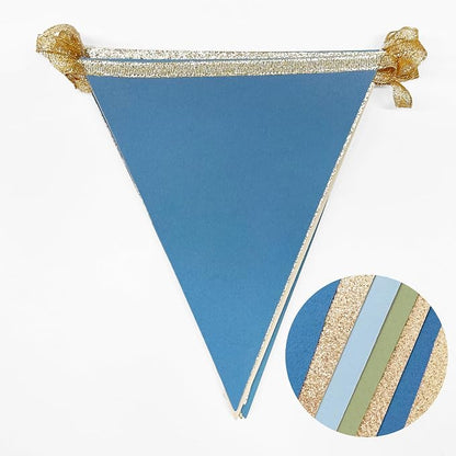 Champagne Gold Dusty Blue Sage Green Pennant Banner Flag Olive Green Blue - Image 3